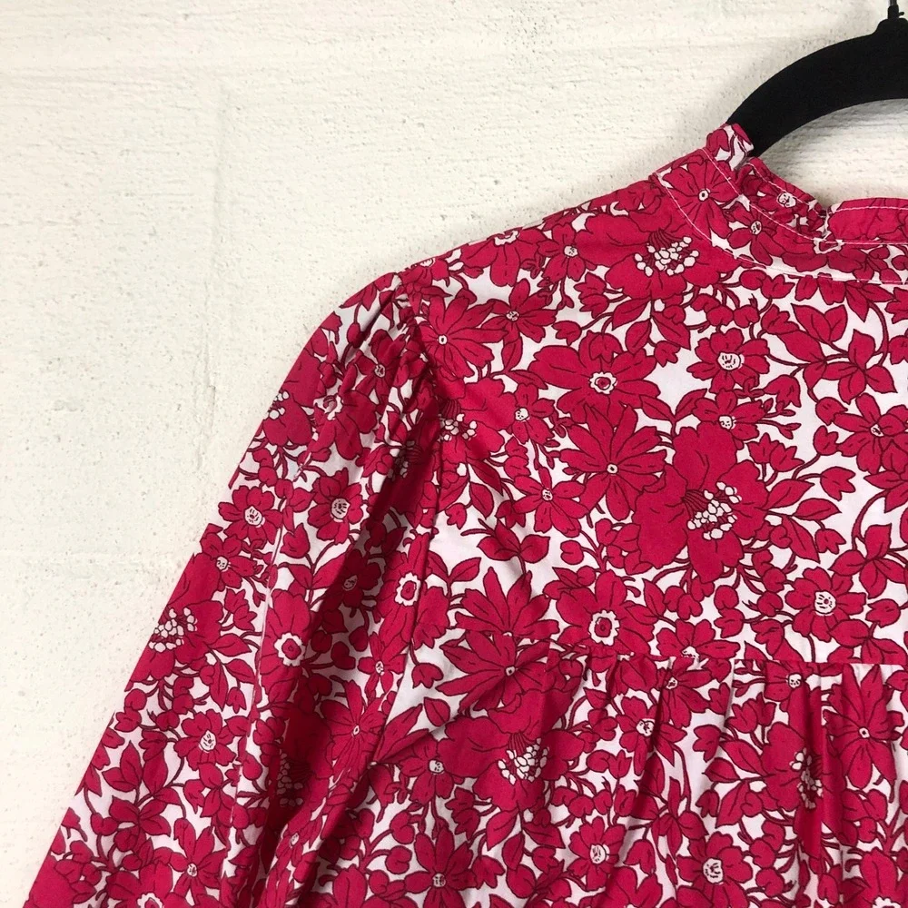J.Crew Womens Button-Front Ruffle Neck Popover‎ Blouse Size XS Pink